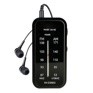 Radio Mini Portable AM FM con auriculares Sterphones Radio de bolsillo alimentado por batería para ancianos para caminar a casa multifuncional