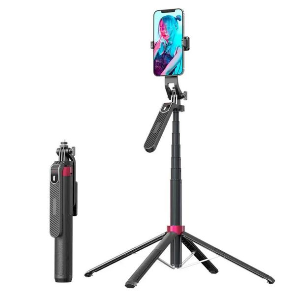 Mini Portable Compact 360 selfie stick Long Phone Trépied Gimbal 180cm 185cm Acier Inoxydable Alliage d'Aluminium Stable 4 Jambes Selfie Stick