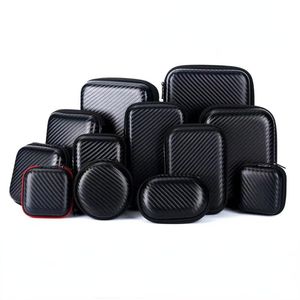 Mini Portable EVA Storage Bag Carbon Fiber Look Pouch Carrying Bag Zipper case For Earphone/Phone/Charging Cable ect Accessories