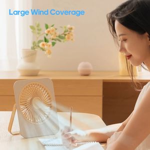 Mini Portable Fan USB Desk Fan Table Sterke luchtstroom Stille bediening 3 Speed Wind 360 ° Roteerbare staande staande ventilatoren voor kamerhuis
