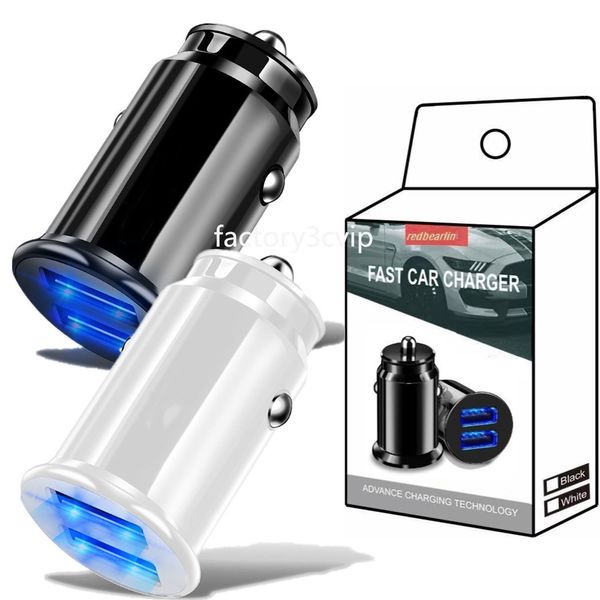 Mini chargeur de voiture portable à vitesse rapide Double ports USB 3.1A 15W Chargeurs de voiture LED Adaptateurs d'alimentation pour iPhone 13 14 15 Plus Samsung Huawei Android F1 avec boîte de vente au détail