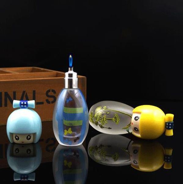 Mini bouteille en verre dépoli portable feu chaud petite lampe à alcool de personnalité de feu, conduites d'eau, bangs en verre, narguilés en verre, pipe à fumer