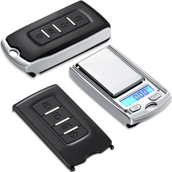 Mini báscula portátil de gramos, 200 g/0,01 g, mini báscula digital de bolsillo con forma de llave de coche, báscula electrónica con batería, báscula para alimentos/joyas, báscula de onzas/granos con LCD retroiluminada