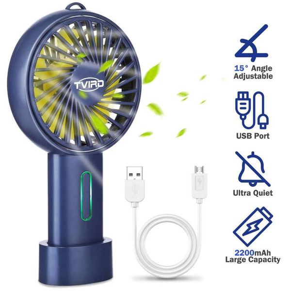 Mini Ventilador de mano portátil USB Recargable Enfriador de aire de mano Batería de 2200 mAh 3 velocidades 15 Ángel Ventilador ajustable 220505