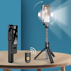 Mini LED-invullicht Selfie Stick Telefoonmonopod Uitschuifbare Bluetooth-afstandsbediening monopods voor Sam S5 S6 S7 iPhone