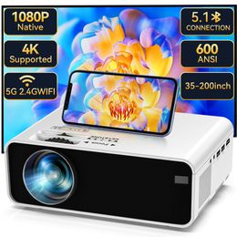 Mini Portable LED Projector, HD 1080p, 4K Support, Pre-Install App, WiFi Wireless Remote Control Display, voor Home Theatre Small Office Classroom, PC, Telefoon, W80