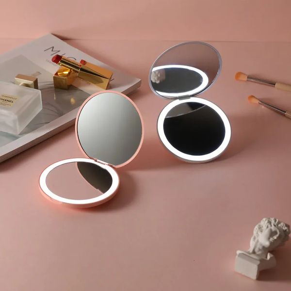 Mini lumières portables miroir de maquillage à LED main tenir pliable LED miroir de maquillage de poche lumière miroirs de beauté outil cosmétique 240228