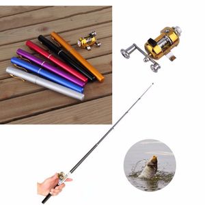 Mini bolígrafo portátil de bolsillo para peces, caña de pescar de aleación de aluminio, carrete de caña de pescar, carrete de caña de pescar, Combos de 6 colores