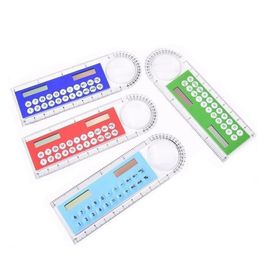 Mini Portable Solar Energy Calculators Creative Multifunction 10 cm Ruler School Student Rulers Calculator Meet de hoek