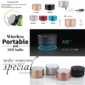 Mini haut-parleurs portables A10 Bluetooth haut-parleur mains libres sans fil avec fente pour carte FM TF lecteur audio LED pour tablette MP3 PC dans la boîte