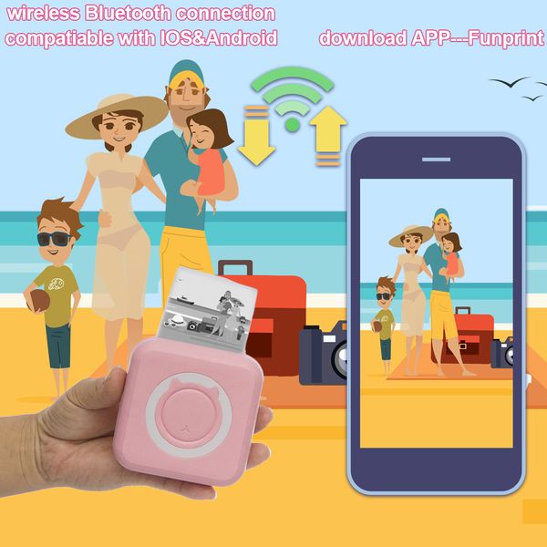 Mini imprimante thermique portable papier photo imprimante thermique de poche impression sans fil Bluetooth connecter imprimantes 200 dpi étiquette photo petits codes à barres étiquettes de prix imprimer