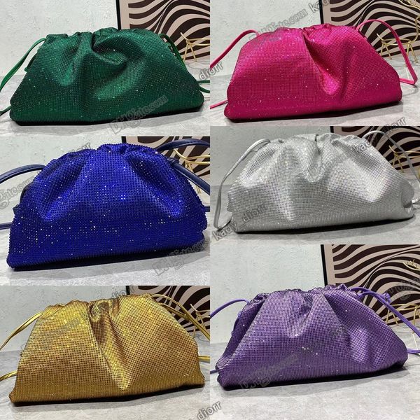 Mini pochette de créateur Embrayage en satin orné de strass émeraude avec bandoulière bandoulière en cuir Intrecciato petite pochette sacs de soirée sac à main