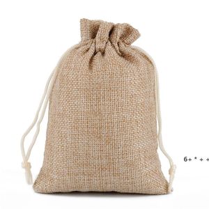 Mini pochette Jute sac lin chanvre petits sacs à cordon anneau collier bijoux pochettes faveurs de mariage emballage cadeau RRD13121