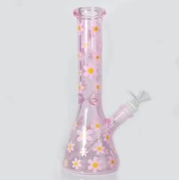 Mini bécher imprimé bong narguilés conduite d'eau en verre dab rig 9,8 pouces rose