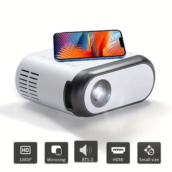 Mini projecteur pour téléphone portable, mise à niveau du projecteur de film 2023 avec synchronisation de l'écran du smartphone, projecteur vidéo portable 2500 lumens 1080p HD pris en charge