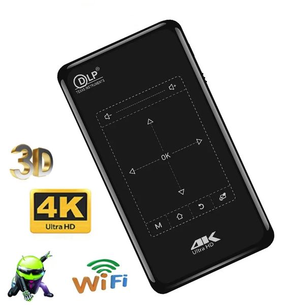 Mini Proyector P09 DLP Mini Proyector 2+32GB Android 9 Wifi, 5000m Batería Portable 3D Proyector Soporte 4K 1080P HD-In Proyector Beamer