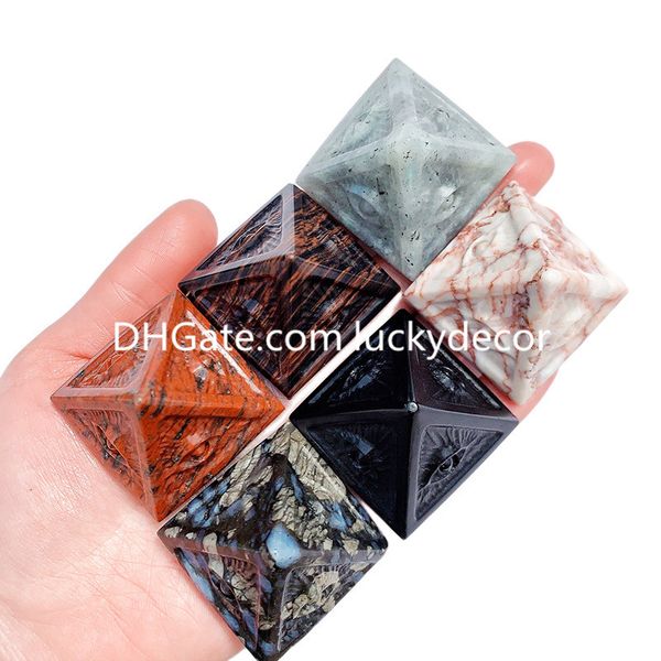 Mini cristal de cuarzo Ojo que todo lo ve Pirámide Regalos Labradorita mixta Ojo de tigre Caoba Obsidiana negra Que Sera Punta de torre de piedra con estatua tallada del Ojo de la Providencia