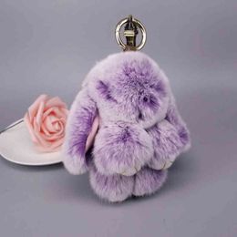 Mini Rabbit Sleutelhanger Konijnenbont Pompom Sleutelhangers Dames Tassen Decoratieve Hanger Auto Sleutels Accessoires Baby Pluche Speelgoed Y0306