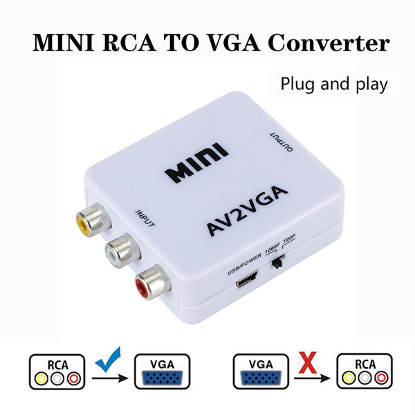 Adaptateur convertisseur vidéo Mini RCA AV vers VGA convertisseur AV2VGA avec Audio 3.5mm pour moniteur DVD HDTV TV Box