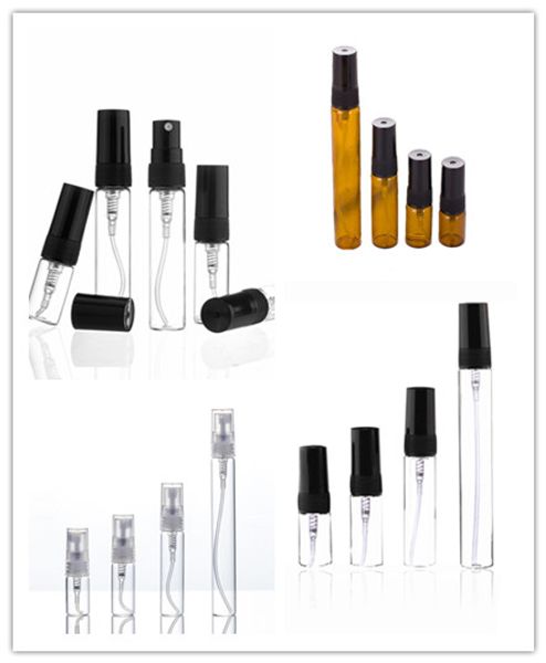 Mini bouteille en verre de parfum de pulvérisation rechargeable Bouteilles de cosmétiques vides Échantillon de tube à essai Flacons en verre minces Ambre pour voyager 2ML 3ML 5ML 10ML