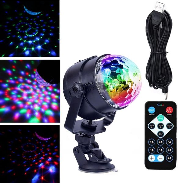 Iluminación de escenario de coche USB, bola mágica de cristal de rotación automática con ventosa RGB, Mini luces de escenario, Color de sueño, ventosa de fácil instalación