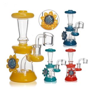 Mini RIG Recycler Glazen waterpijpen met bloembaldecoratie Waterpijpen Dab Rigs met inzetstuk Perc Glazen waterpijpen met pure kwartsbanger 6,2''