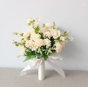 Mini Roses Bouquet With Ribbon Artificial Flowers Bridal Wedding Flower Party Travel Ornamenten11174138