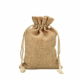 Mini bolsa de arpillera rústica Saco con cordón Bolsa de lazo Favor de fiesta de boda Alta calidad J06Q #