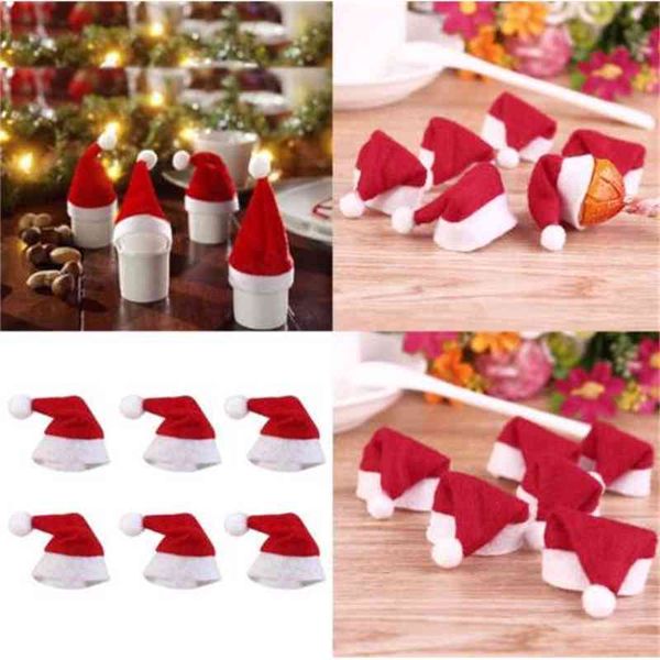 Mini sombreros de Papá Noel para piruleta fiesta de Navidad vacaciones piruleta superior Topper botella de vino muñeca decoración tapa vajilla cubierta roja