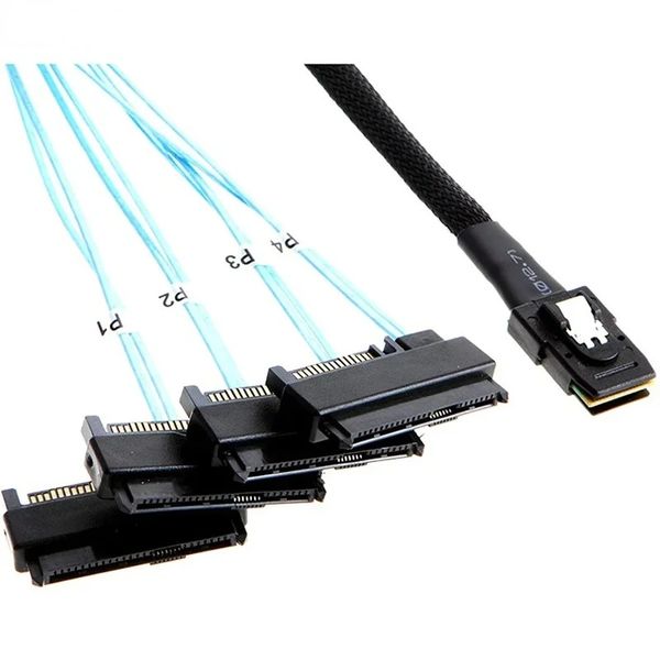 Mini SAS à SAS Cable interne 36 broches Mini SAS SFF-8087 Hôte à 4 SFF-8482 Target SAS Disque dur et câble d'alimentation SATA 50cm