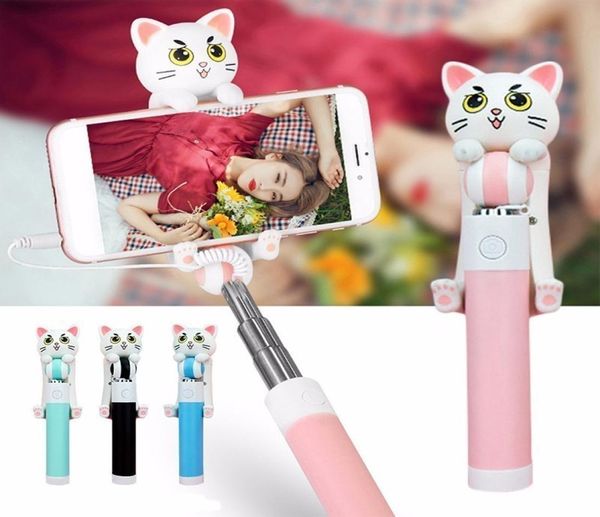 Mini Selfie Sticks Monopod Filaire Extensible Mignon Chat De Dessin Animé Selfie Pour Smartphone Universel Portable Selfpole Pour Ios Android1220158