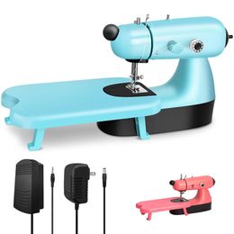 Mini-naaimachine Meisjes Verbeterde elektrische naaimachine voor beginners Blauw Roze Lichtgewicht kleine elektrische Maquina De Coser met aanschuiftafel