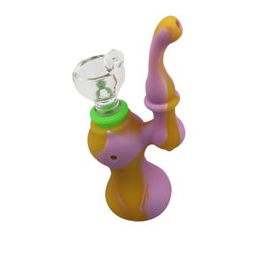 Mini Sherlock Bubbler 12cm Onbreekbare Siliconen Tabakspijp met Glazen Kom Multi Colors voor Wax Oil Dry Herb Bong Free DHL