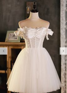 Mini robe de mariée trapèze courte, épaules dénudées, col en cœur, corset en dentelle plissée, robes de mariée de jardin d'été, robes d'occasion formelles pour femmes