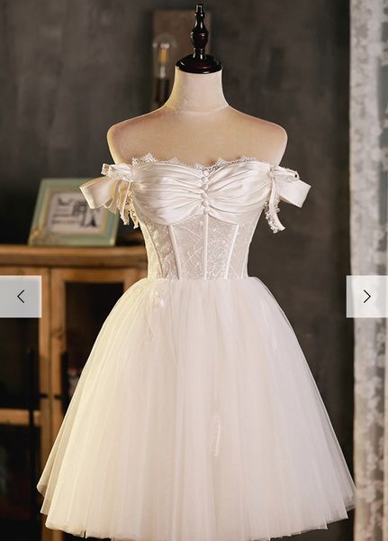 Mini vestido de novia corto de una línea con hombros descubiertos, escote en forma de corazón, corsé de encaje, plisados superiores, vestidos de novia de jardín de verano, vestidos para ocasiones formales para mujeres