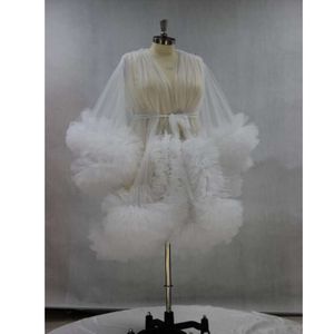 Mini -korte versie van klassiek gewaad voor fotoshoot Zie door tule zwangerschapsjurk babydouche jurken fotografie
