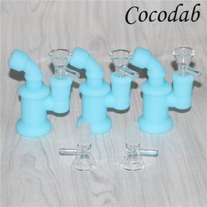 Hookah mini siliconen bong dab rig 3.85 inch hand gloed silicium water pijp afneembare nek met glazen kom 14mm gewricht