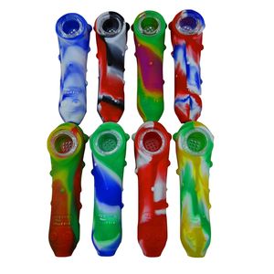 Mini narguilés en silicone avec bol en verre mutil styles 4,7 pouces Pipes à fumer à l'huile Réutiliser le tabac incassable