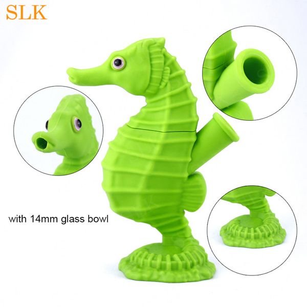 Mini narguilé en silicone Seahorse Bong Bongs en verre Nouvelle arrivée Pipe à eau avec bols en verre et adaptateur pour herbe sèche 420