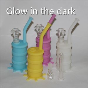 Mini tuyau d'eau en silicone narguilé Silicone Barrel Rig Mini tuyau d'eau Glow in dark Silicone Oil Rigs Haute qualité Via DHL