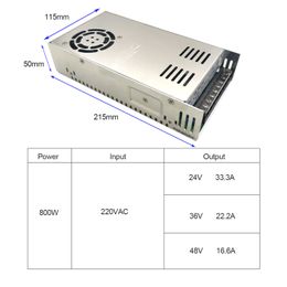 Mini taille 800W Alimentation de commutation ALIMENTATION AC-DC 24V 36V 48V 33A 20A 16A Transformateur source SMPS pour le moteur de vidéosurveillance de la lumière LED