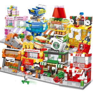 Mini tamaño de bloques de construcción de tamaño 600 PCS Street View KFC/M Starback Warlark Flower Shop Blocks Presente para niños y niñas