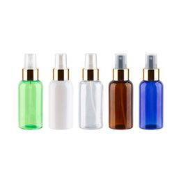 Botellas de bomba de pulverizador de aluminio dorado de tamaño mini, botellas de perfume de 75 ml y 75 cc, botellas de plástico vacías con pulverizador, envases de PET para líquido Aogqi