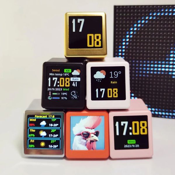 Reloj de estación de pronóstico del tiempo WIFI inteligente de tamaño MINI para decoración de escritorio de juegos. DIY lindas animaciones GIF y álbum electrónico 231220