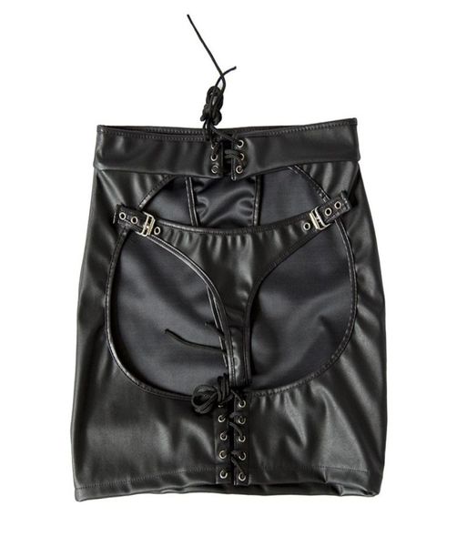 Mini jupe porno lingerie sexy culotte en cuir noir culotte robe en latex fétiche PVC érotique sexy G cordes pour femmes Bdsm Bondage CX205622981