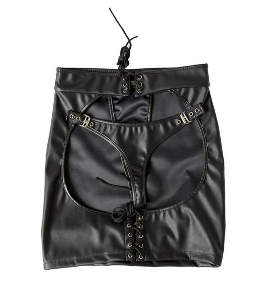 Mini falda porno lencería sexy bragas de cuero negro panty vestido de látex fetiche PVC erótico sexy tanga para mujeres Bdsm Bondage CX207434281