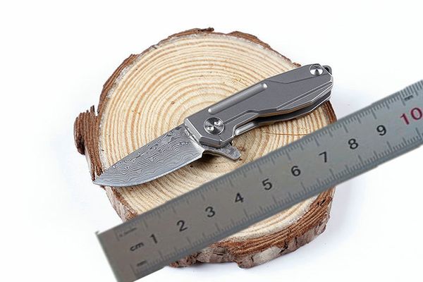 Mini petit couteau de poche EDC lame en acier damas TC4 manche en alliage de titane collier couteau à chaîne couteaux cadeaux