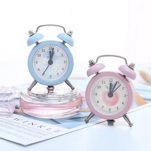 Mini petites horloges de chevet muettes rétro Snooze voyage ronde en métal alarme de bureau avec batterie pour enfants étudiants adultes 1264v
