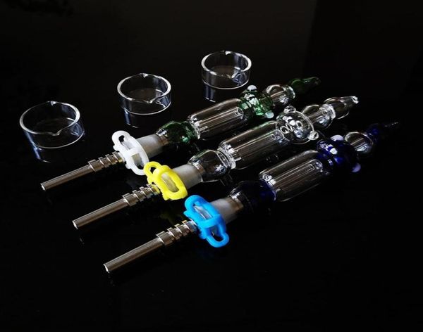 Mini petits kits de collecteurs de Nector 10mm 14mm plates-formes pétrolières ensemble de collecteurs de Nector avec paille à ongles en titane vert bleu couleurs claires6142886