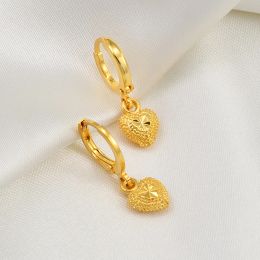 Mini boucles d'oreilles en forme de cœur de petite taille pour femmes et filles, bijoux en or jaune 14 carats, ornements arabes africains pour fête d'anniversaire